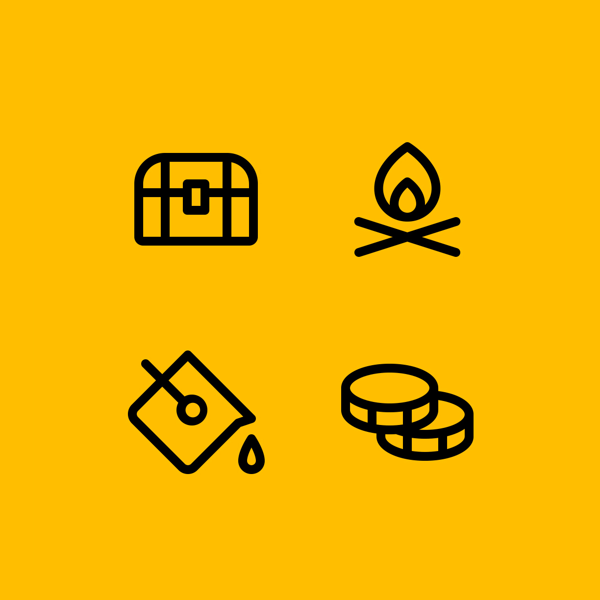 Black icons on a yellow background.